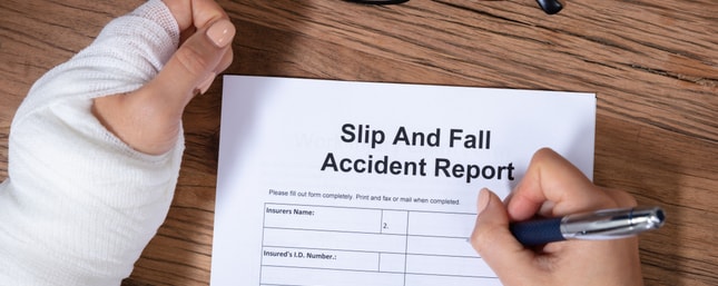 Client filling out slip & fall accident report for average settlement
