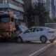 Car in angle accident with a semitruck.